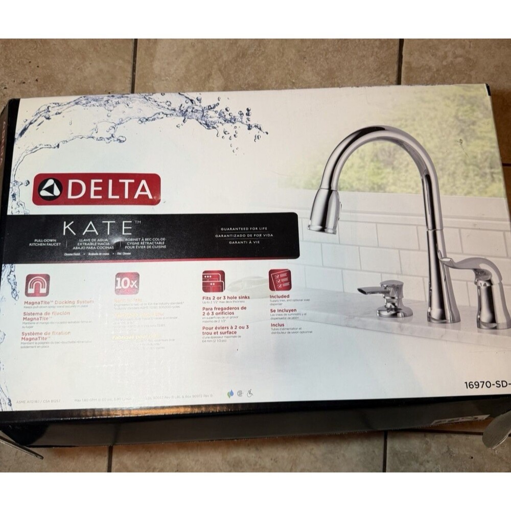Delta Kitchen Faucet Kate Single-Handle Pull-Down Sprayer Soap Dispenser Chrome